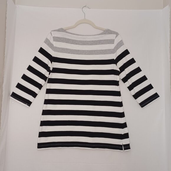 Croft & Barrow Black, White, & Gray Stripped Sweater 60% Cotton Size Medium - Picture 2 of 7